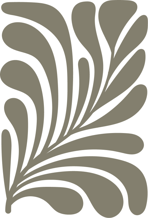 Stylized abstract floral pattern with flowing, curved shapes in shades of gray.