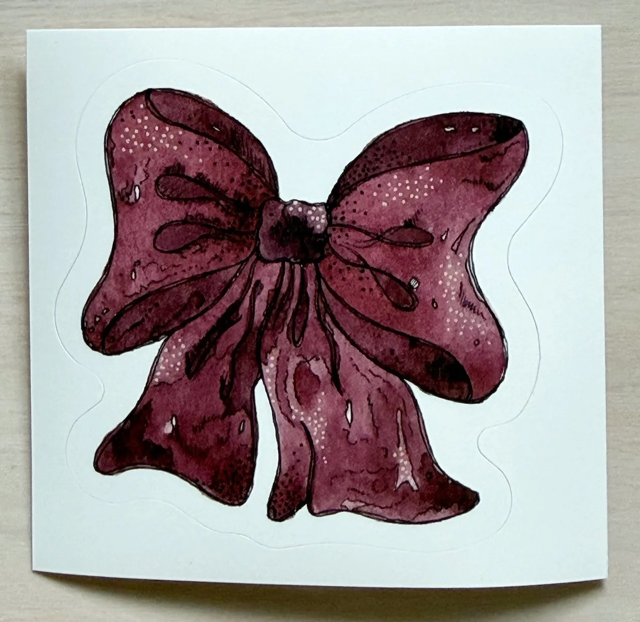 Burgandy Bow Watercolour Sticker