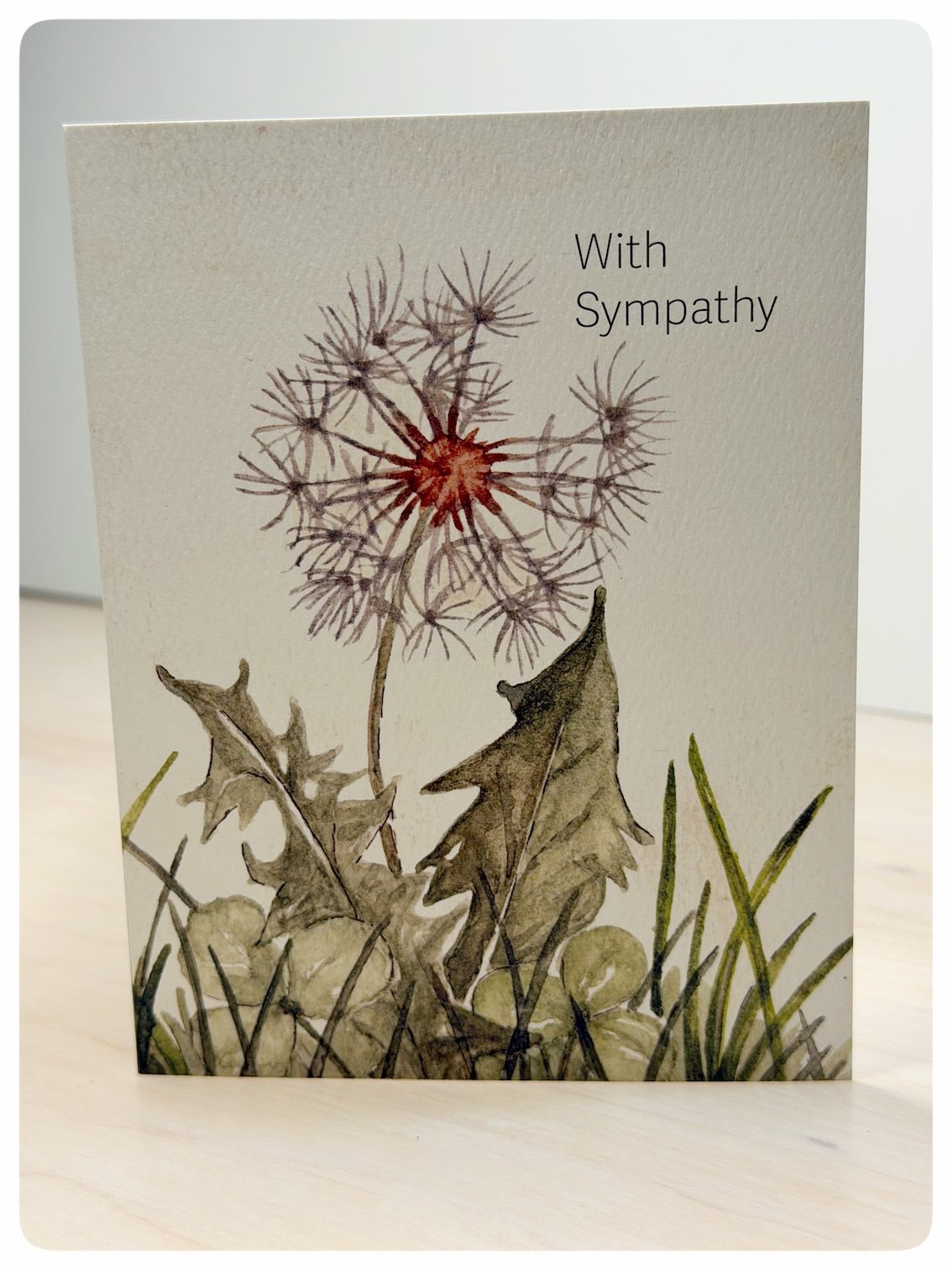 Dandelion sympathy greeting card with original watercolour floral artwork by Hannie Art