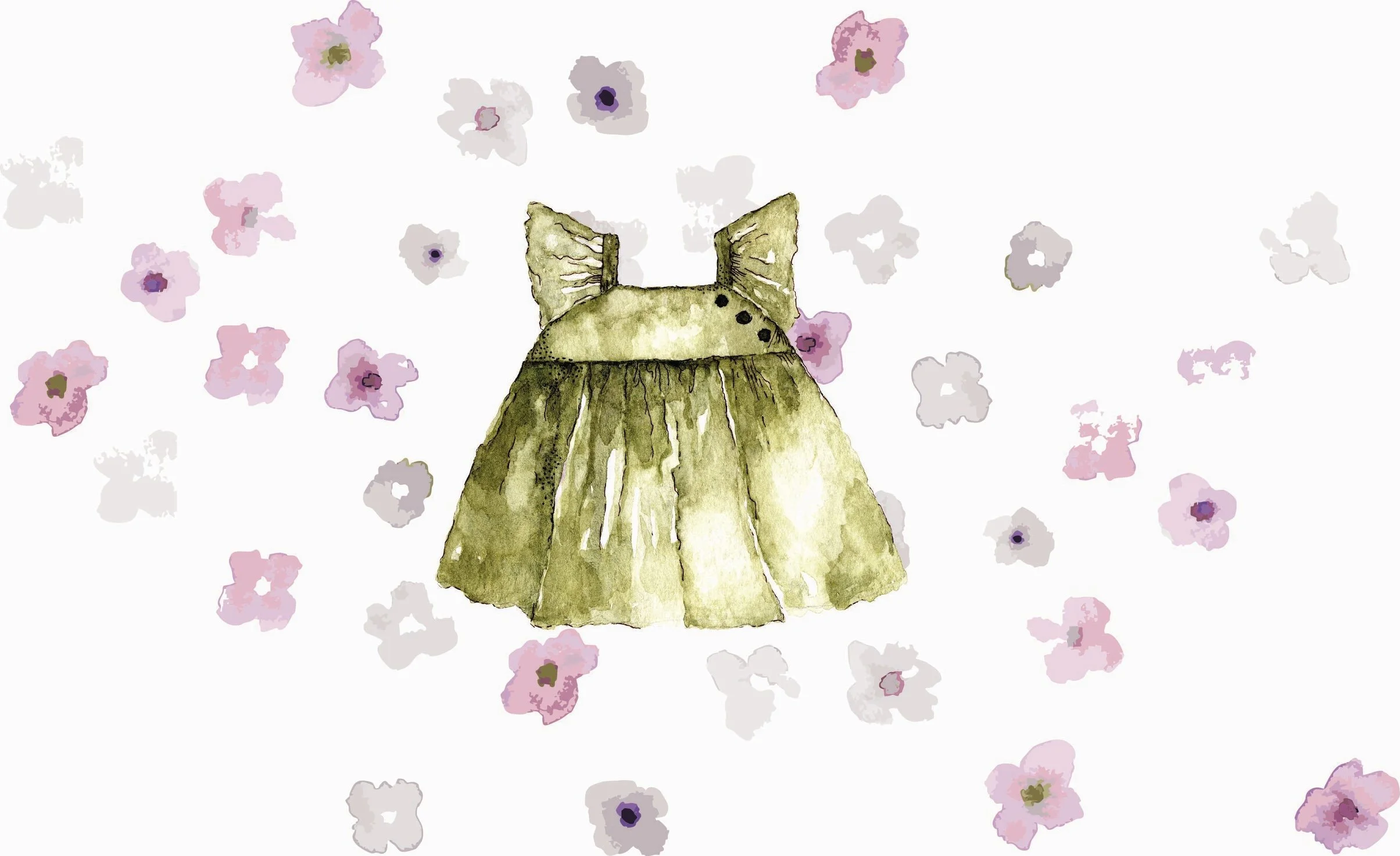 Custom nursery image featuring Hannie Art Studio's original watercolour pinafore and soft floral motifs in a whimsical baby girl setting.