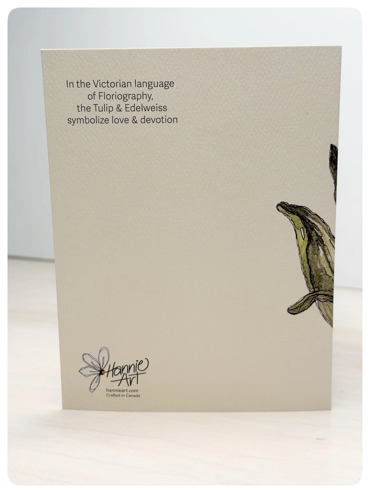 Back of Better Together wedding and anniversary card with floral symbolism text and Hannie Art logo