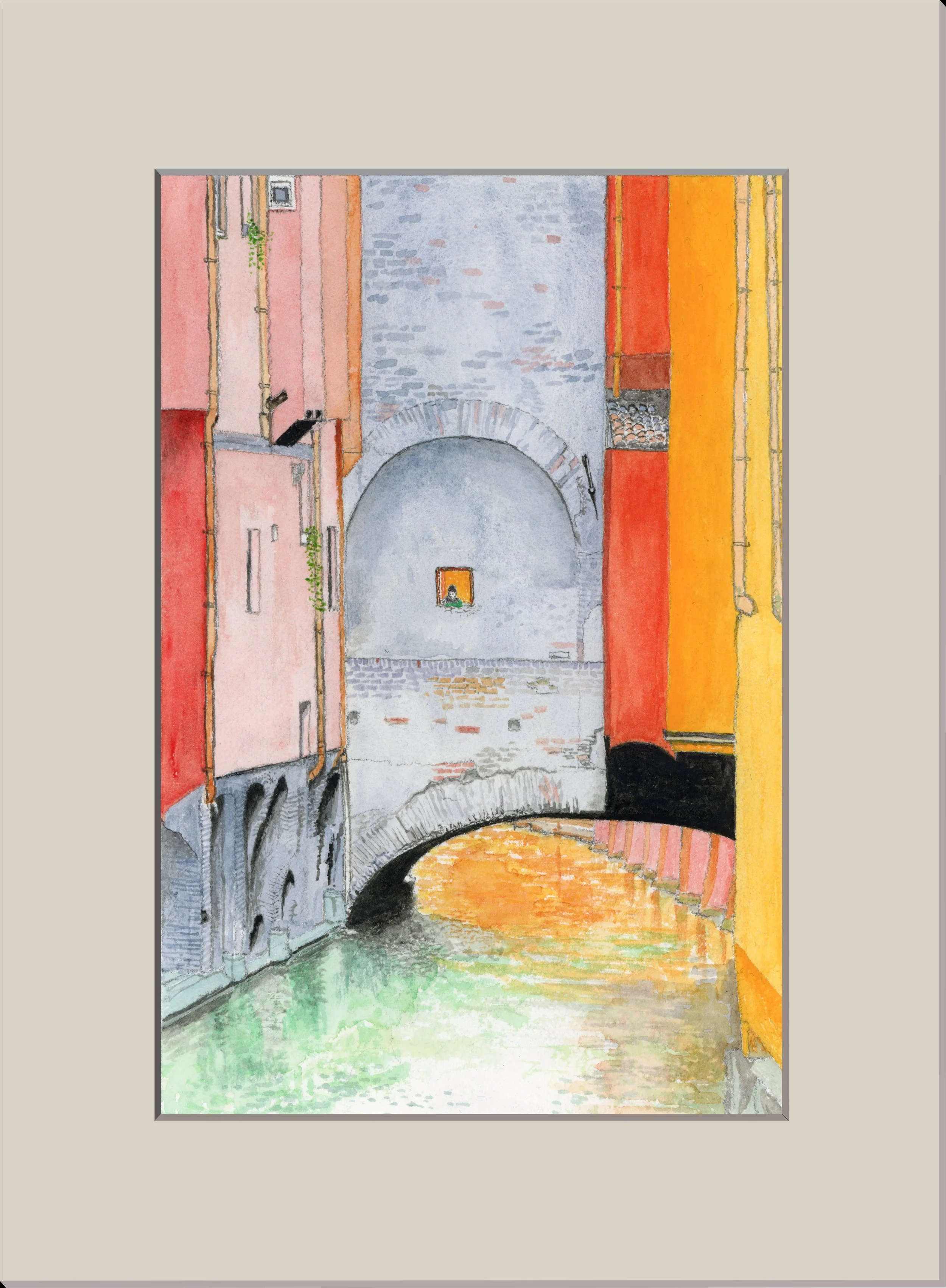 The Finestrella di Via Piella in Bologna is a small window in a wall overlooking the Canale delle Moline. Bologna, Italy