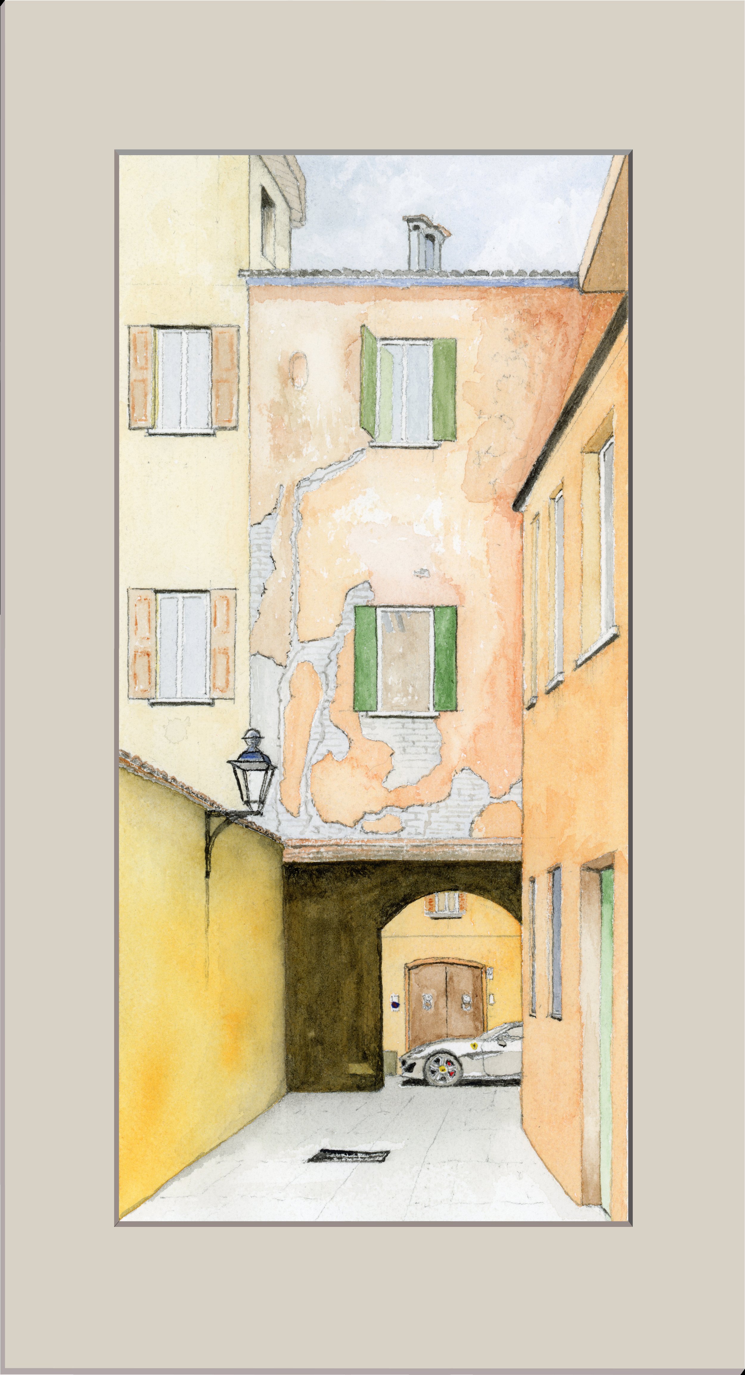 Bologna Street Scene with Ferrari Portofino