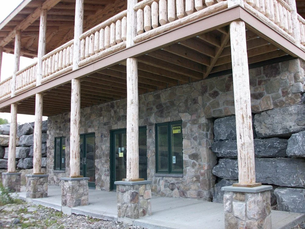 An image of red pine logs