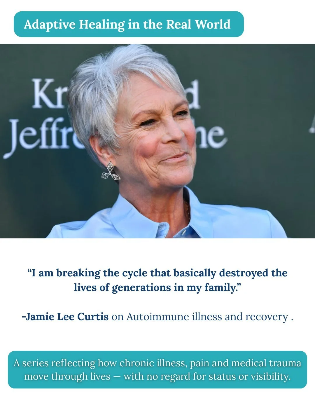 𝐉𝐚𝐦𝐢𝐞 𝐋𝐞𝐞 𝐂𝐮𝐫𝐭𝐢𝐬 has spoken openly about addiction, recovery, autoimmune challenges, and the quiet work of healing patterns that began long before her.

When she says, &ldquo;I am breaking the cycle&hellip;&rdquo; she isn&rsquo;t talkin