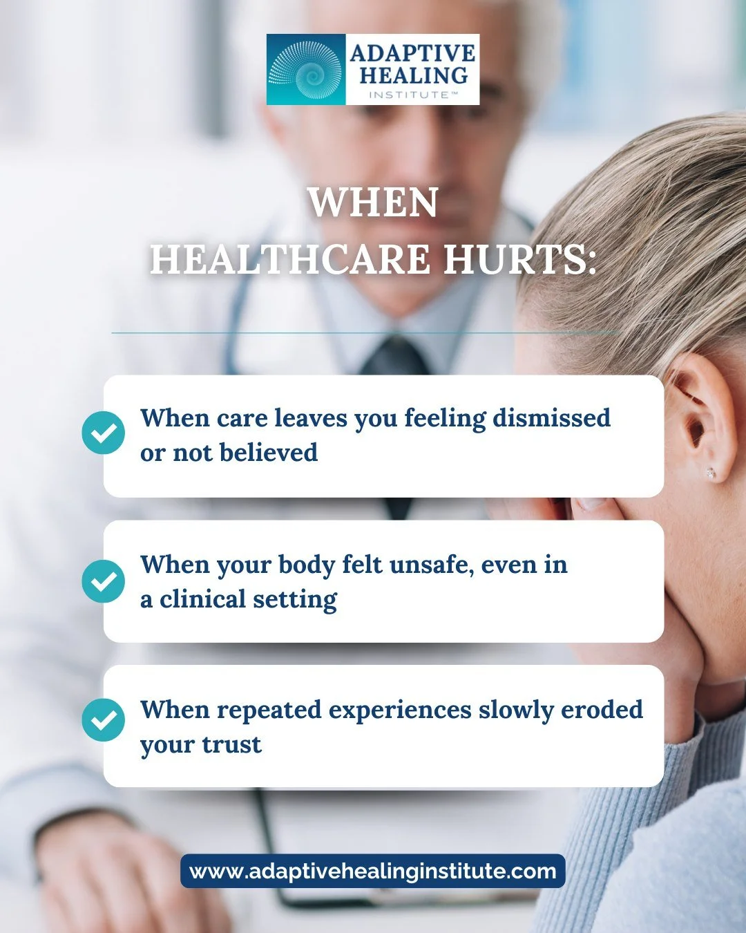 When 𝐡𝐞𝐚𝐥𝐭𝐡𝐜𝐚𝐫𝐞 𝐡𝐮𝐫𝐭𝐬, it does not always look 𝐝𝐫𝐚𝐦𝐚𝐭𝐢𝐜.

Sometimes it is a single moment of feeling dismissed.
Sometimes it is years of not being heard, not being believed, or leaving appointments with more confusion than clar
