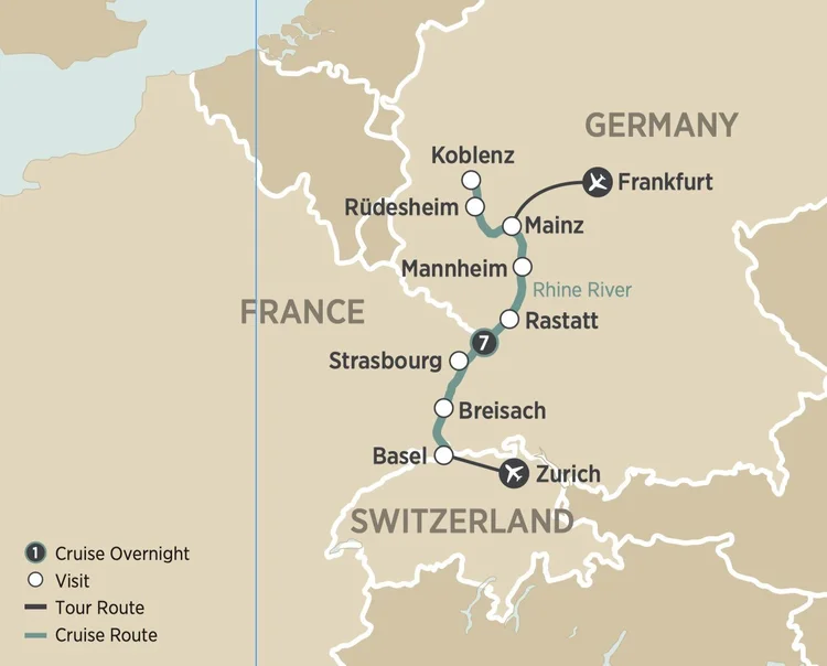 The Majestic Rhine river cruise map
