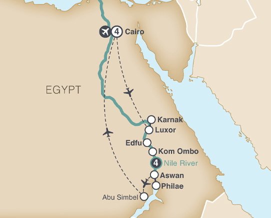 Treasures of the Pharaohs Egypt and Nile River route map