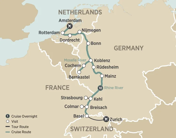 Rhine Castles and Moselle Vineyards Map