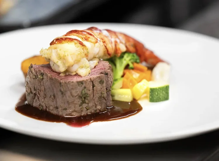 Gourmet plated dinner aboard Swan Hellenic