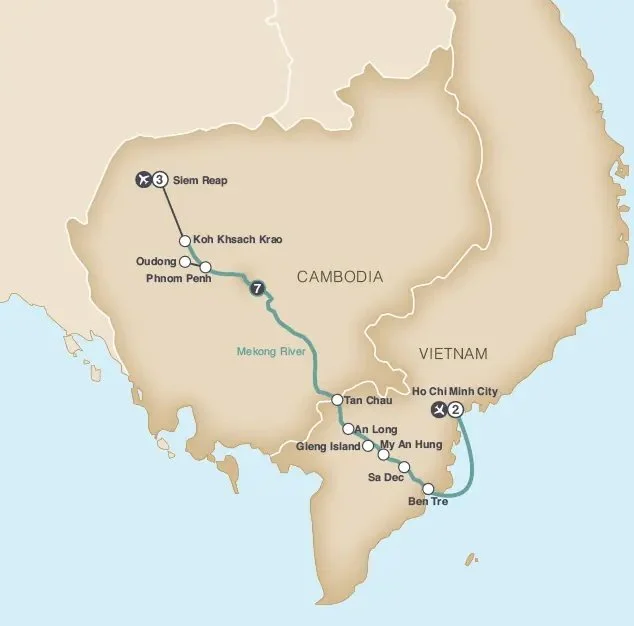 Wonders of Vietnam, Cambodia and the Mekong route map