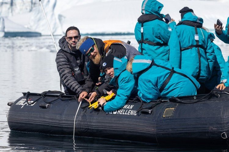 Zodiac cruising near Pleneau Island, Antarctica