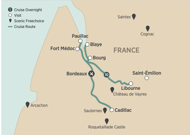 Beautiful Bordeaux river cruise route map