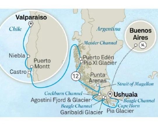 Chilean Fjords & Glaciers of The Beagle Channel Map