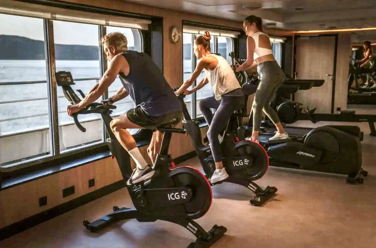 Fitness center with exercise bikes