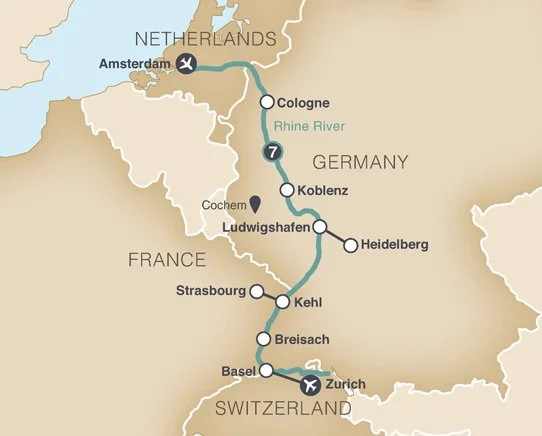 Christmas Markets on the Rhine — Zurich to Amsterdam route map