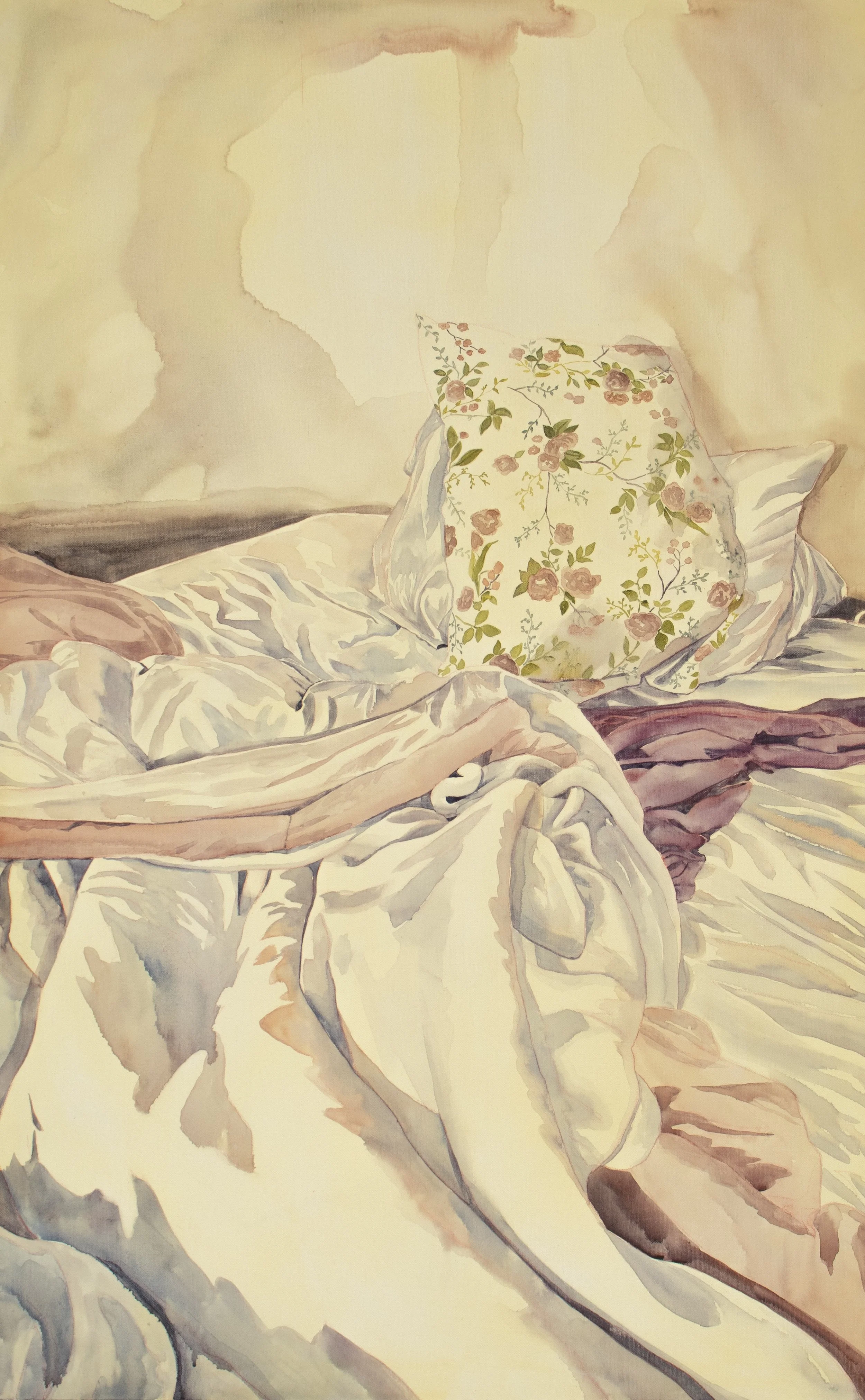   Unsettled,   2025, watercolor and watercolor pencil on canvas, 47 in. x 31 in.
