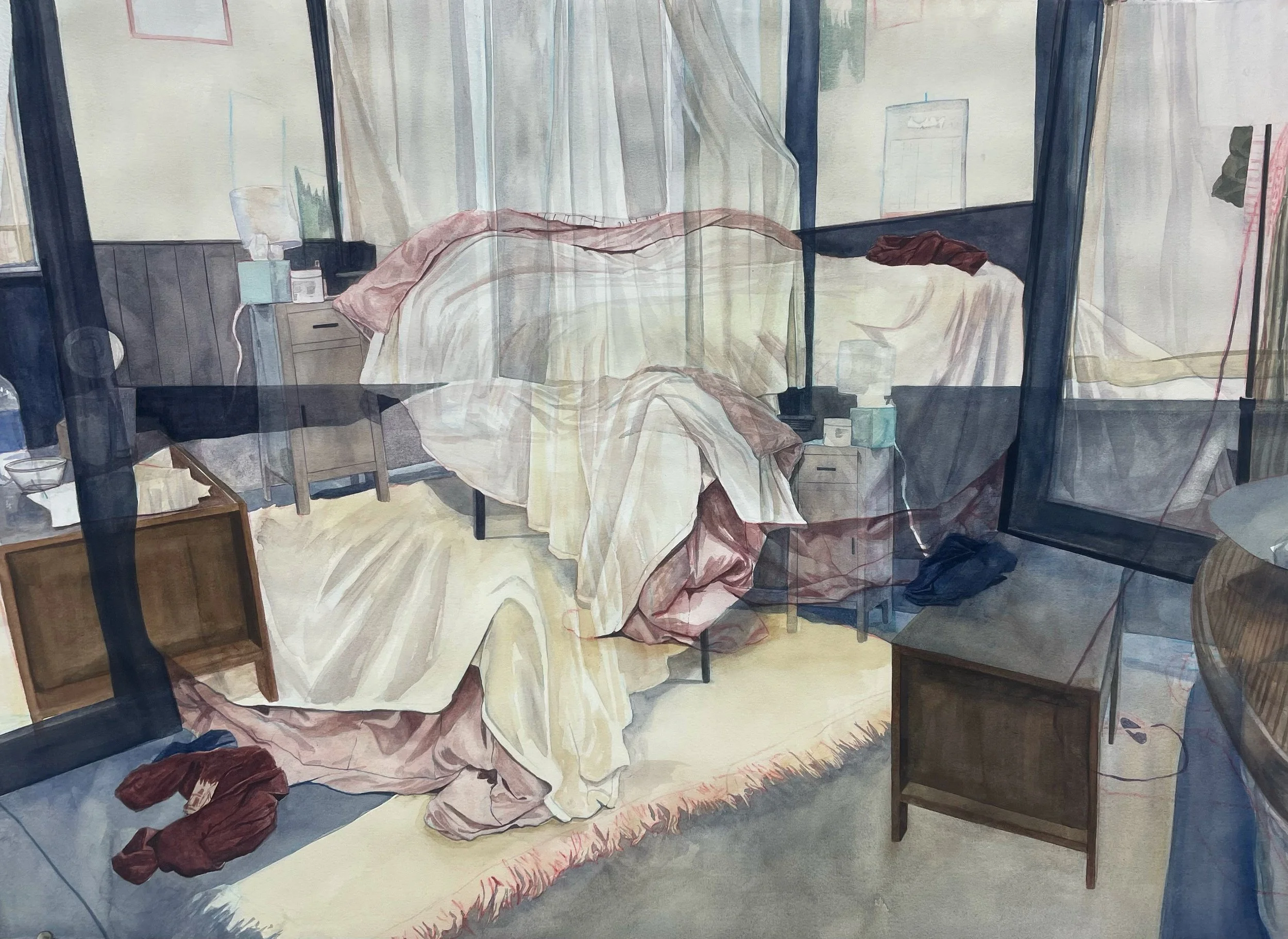   The Apartment on Main Street,   2024, watercolor and watercolor pencil on Rives BFK paper, 22 in. x 30 in., 2024.