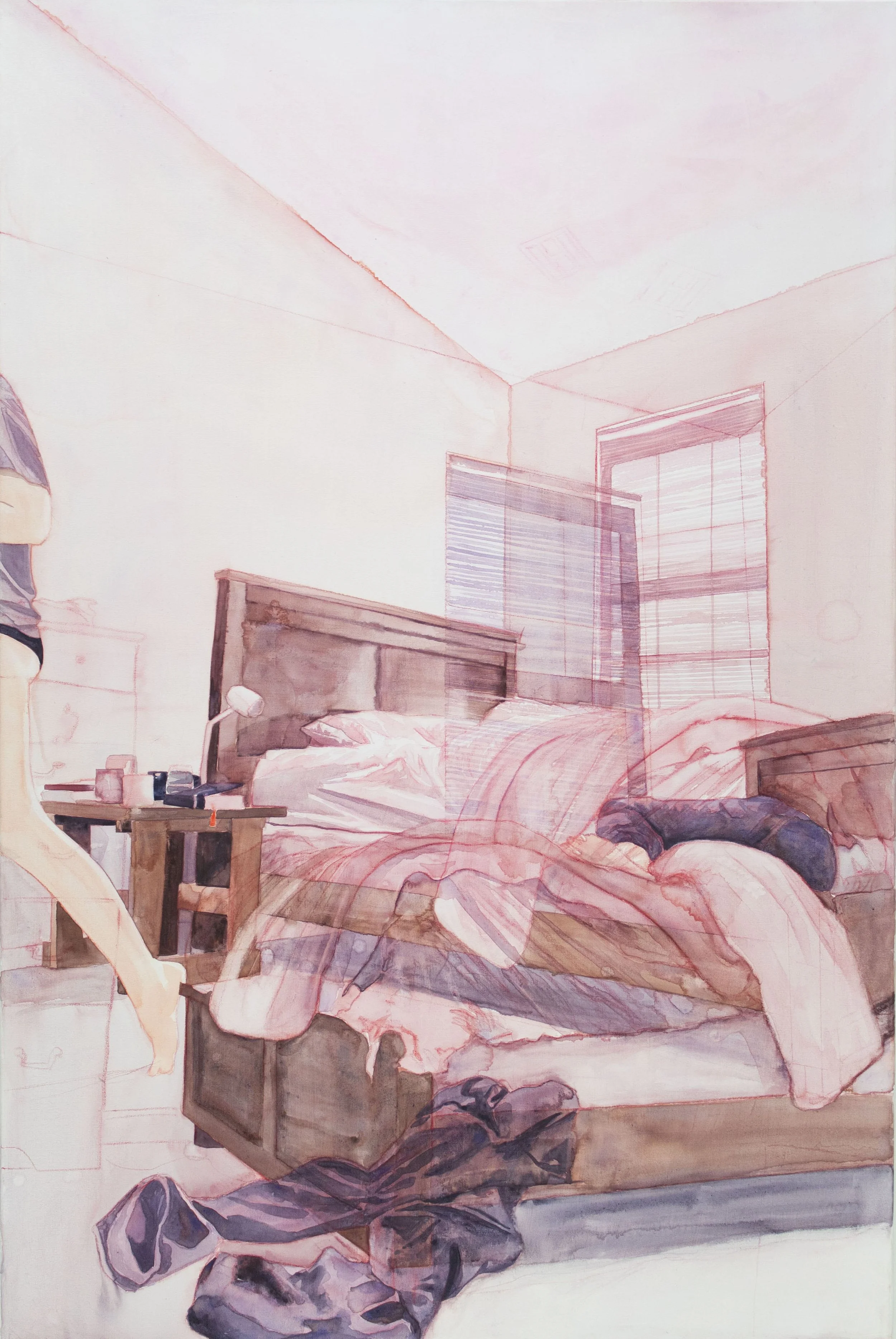   Pink Light,   2024, watercolor and watercolor pencil on canvas, 47 in. x 31 in.