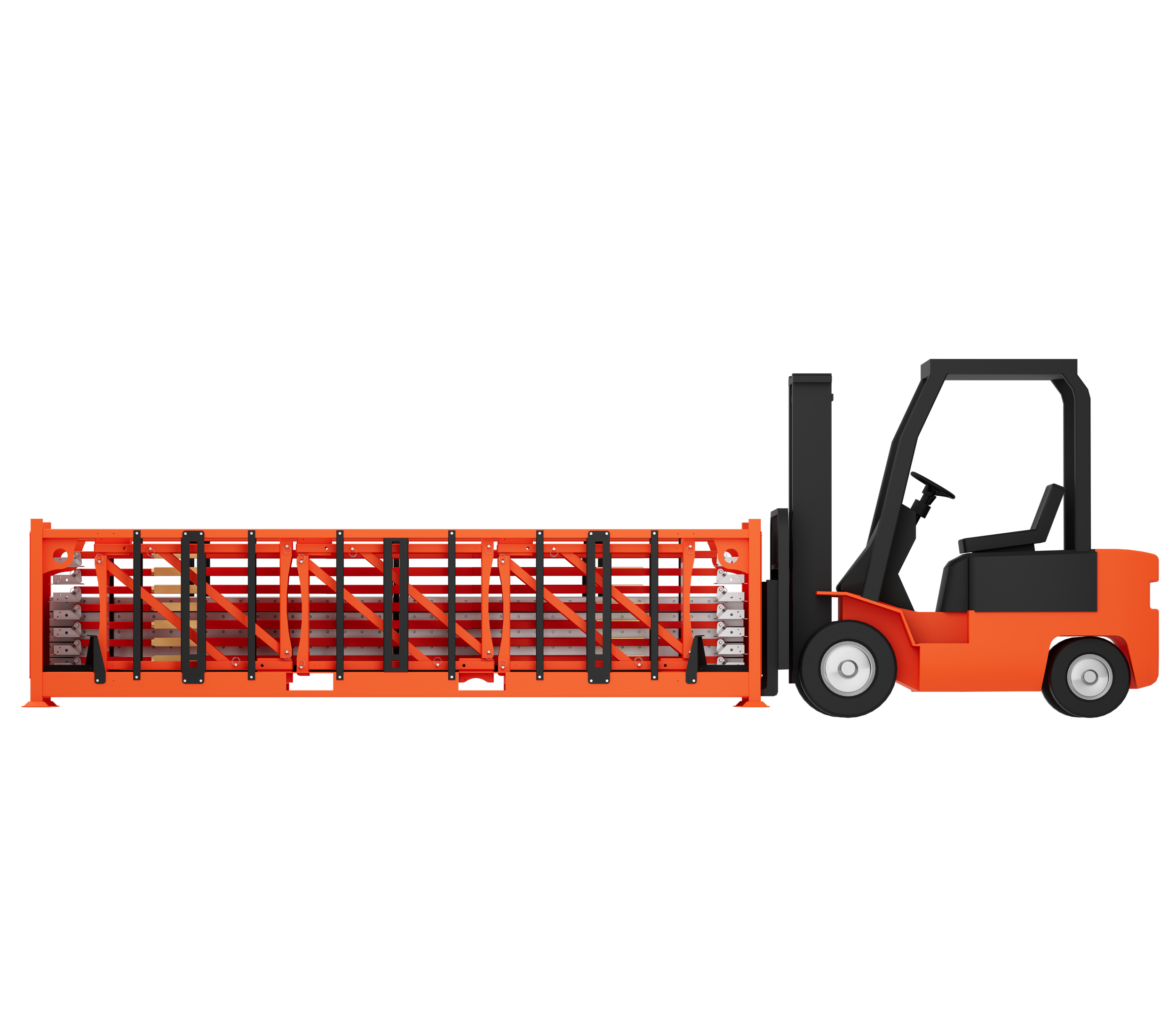 Plumwall ICF Brace Crates being moved by forklift
