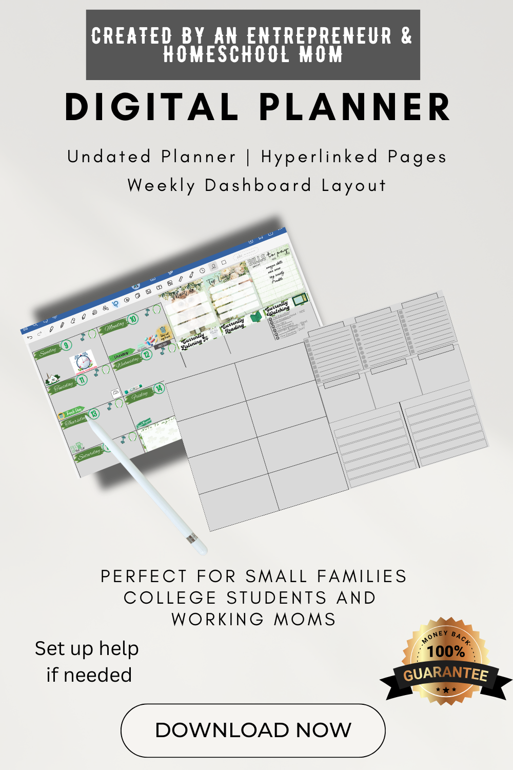 Weekly Dashboard Layout: Hyperlinked Digital Planner (Digital Download)