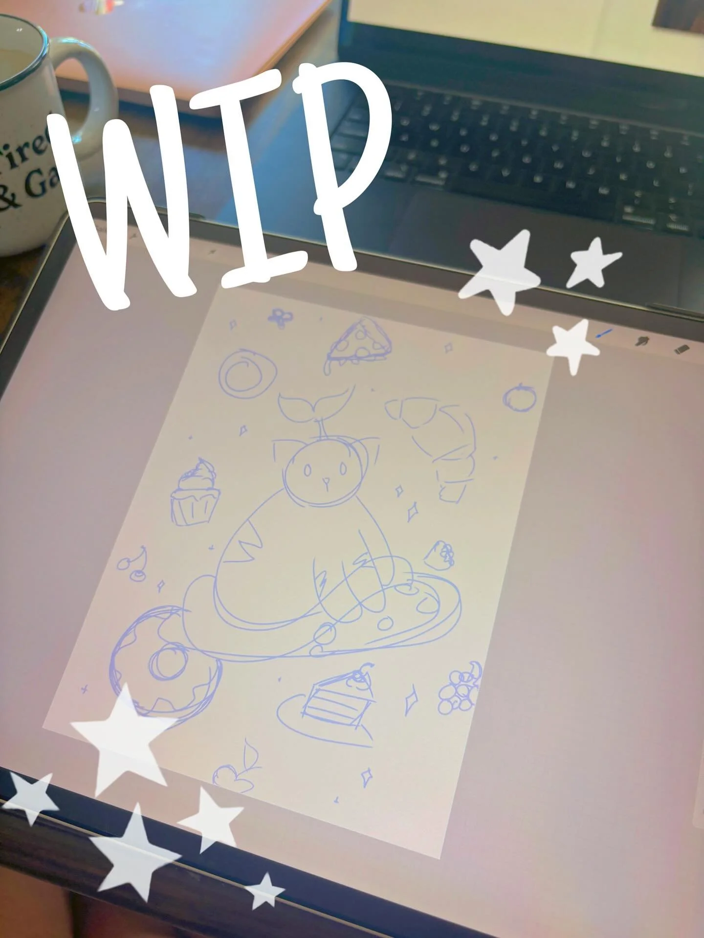 ✨WIP: this cat is in foodie heaven right now 🥐 

any suggestions for a color scheme? 

Hey! Don&rsquo;t forget to head over to my website and sign up to my email list so you can stay up do date on the goings on in my shop! 

#smallbusinessowner #art