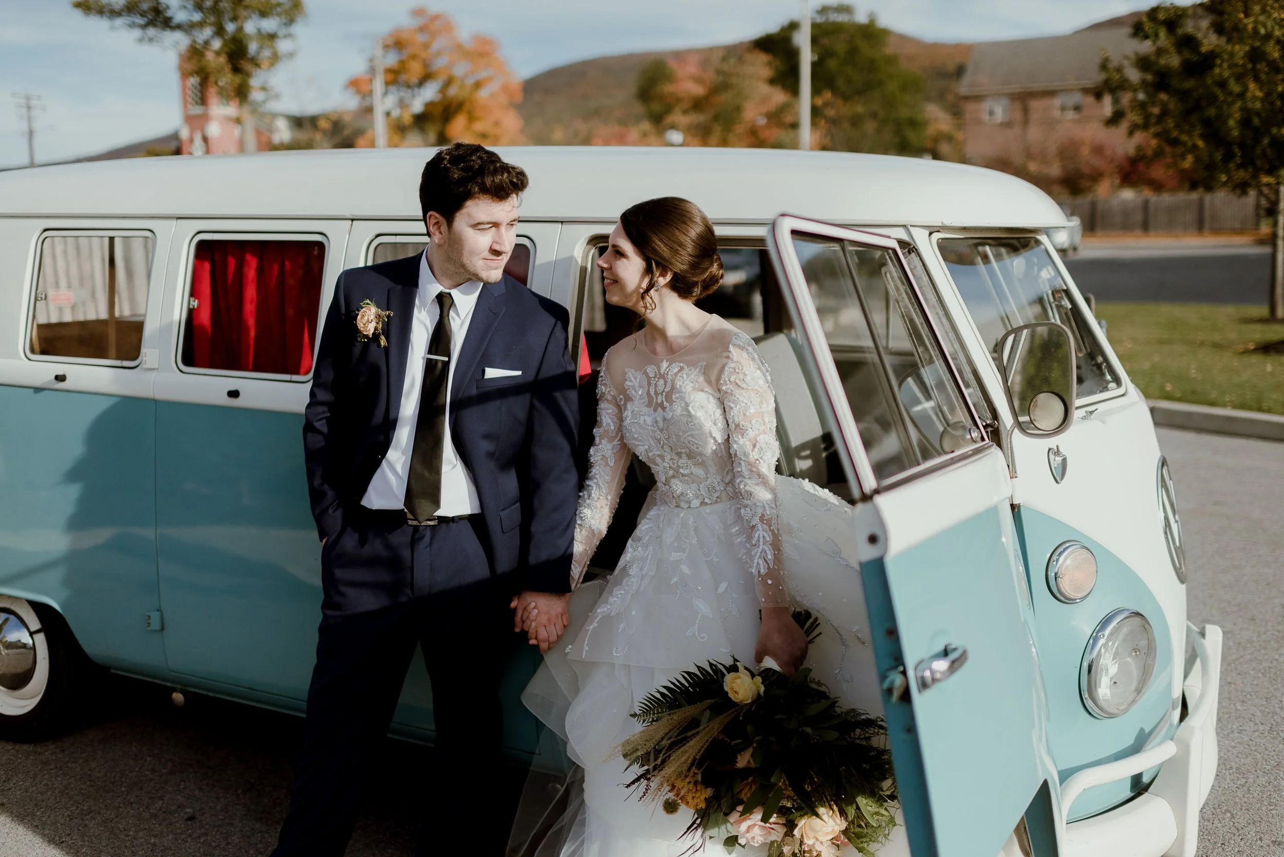 new jersey vw photo bus rental in beacon, ny bride and groom