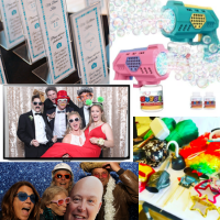 A collage of four photos featuring various scenes including awards, a group of friends in costume, a smiling woman with children, and arts and craft supplies with painted rocks.