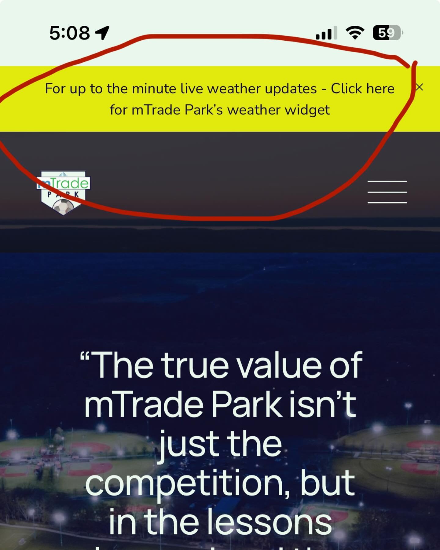 To follow the weather for mTrade Park go to mtradepark.com and click@the yellow ribbon at the top
