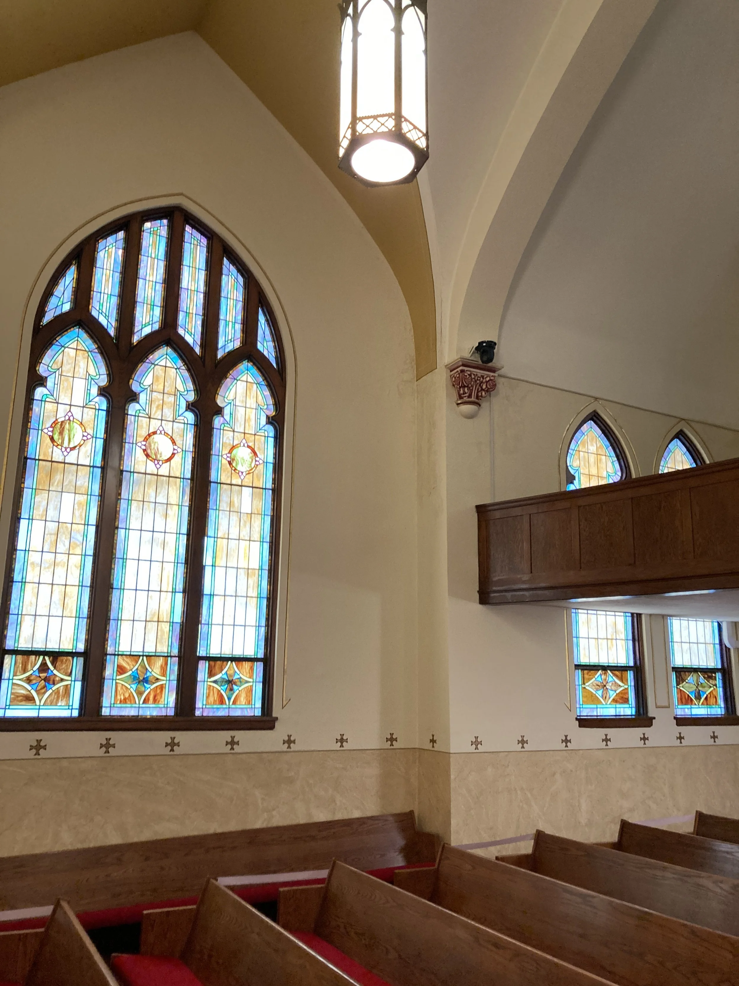 Our Savior’s Lutheran Church restoration, Historical Restoration, gilding, gold leafing, moulding, painting, masonry repair by Custom Artisan Finishes in Omaha, Nebraska 