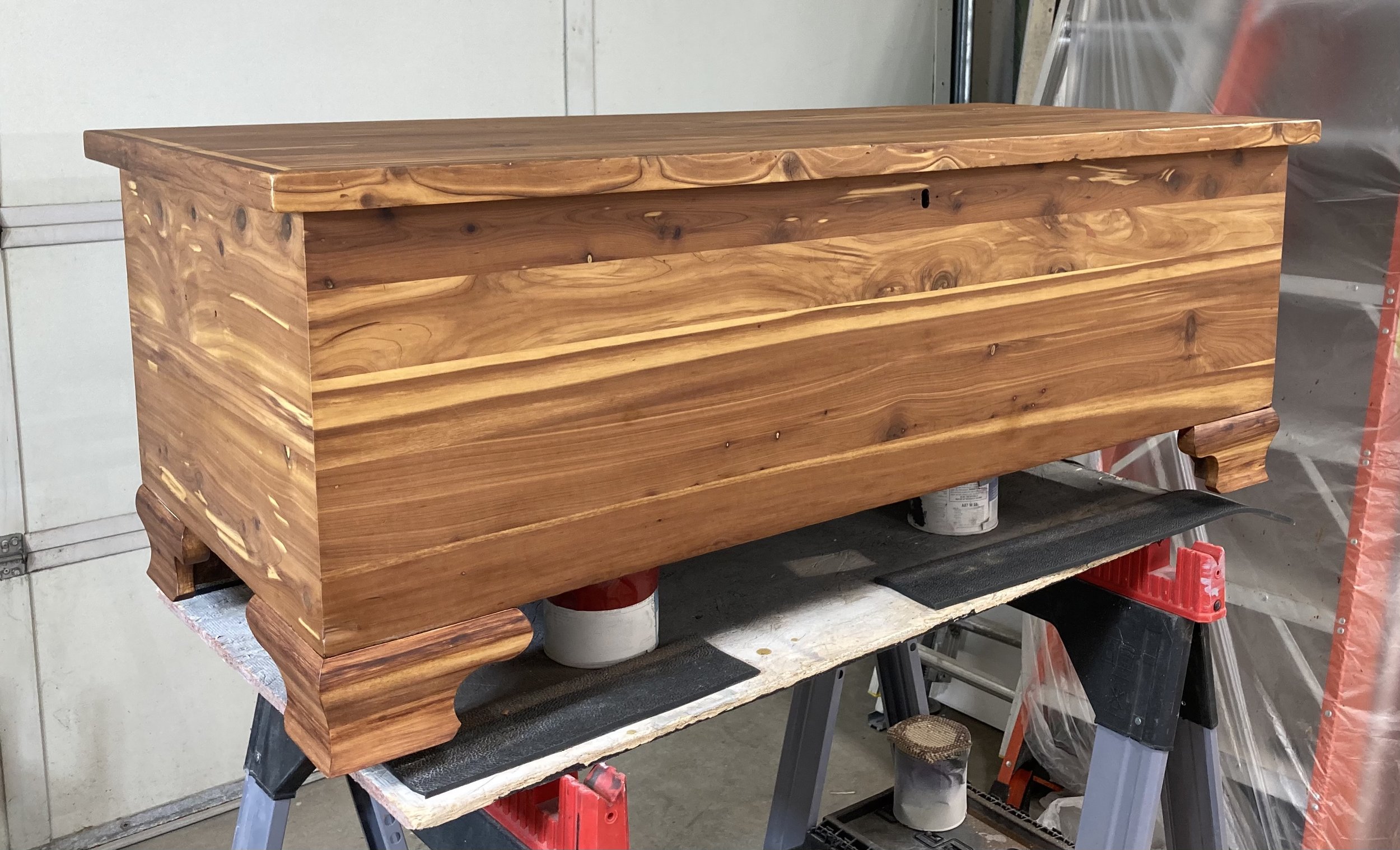 Cedar trunk restoration, furniture restoration by Custom Artisan Finishes in Omaha, Nebraska 