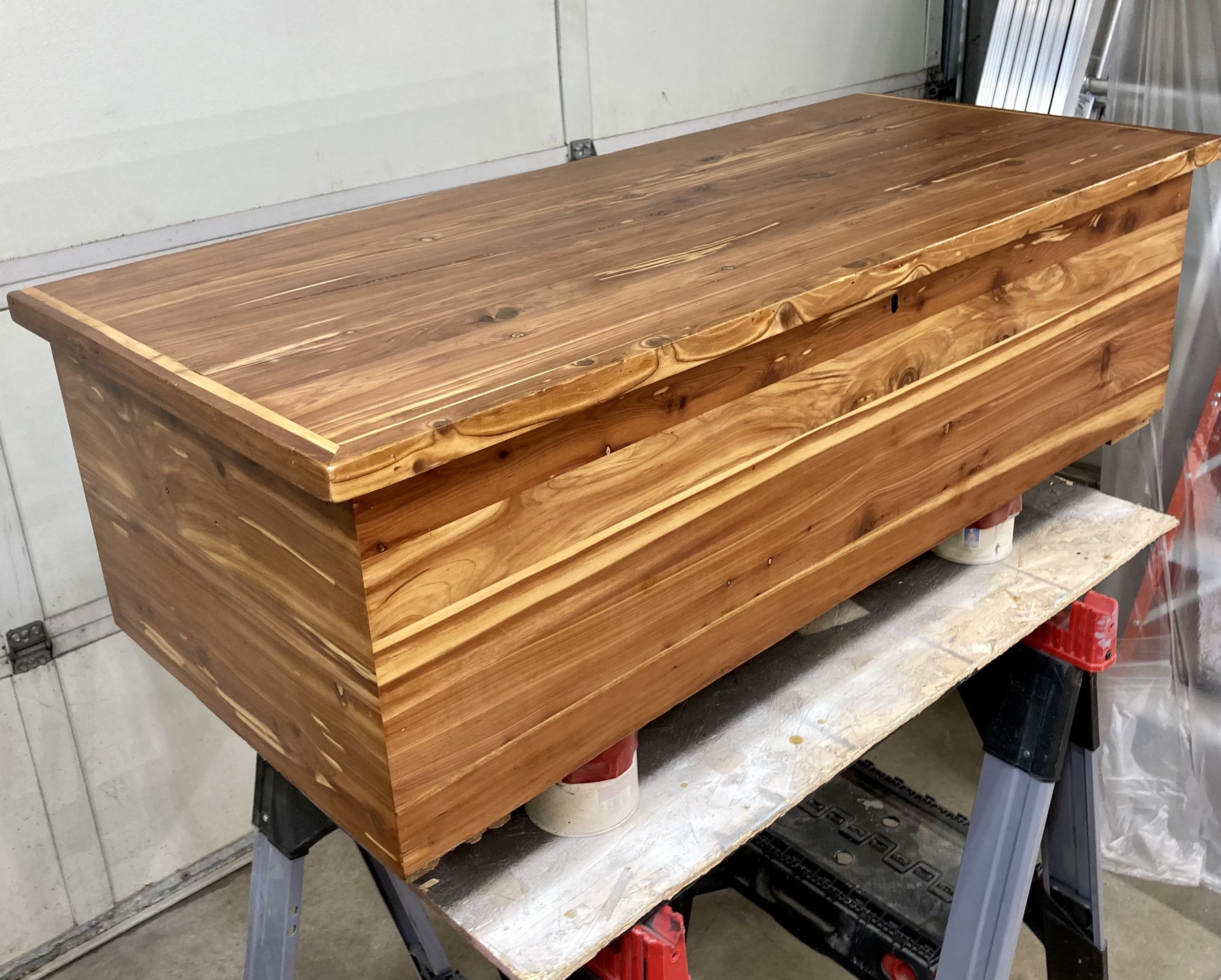 Cedar trunk restoration, furniture restoration by Custom Artisan Finishes in Omaha, Nebraska 
