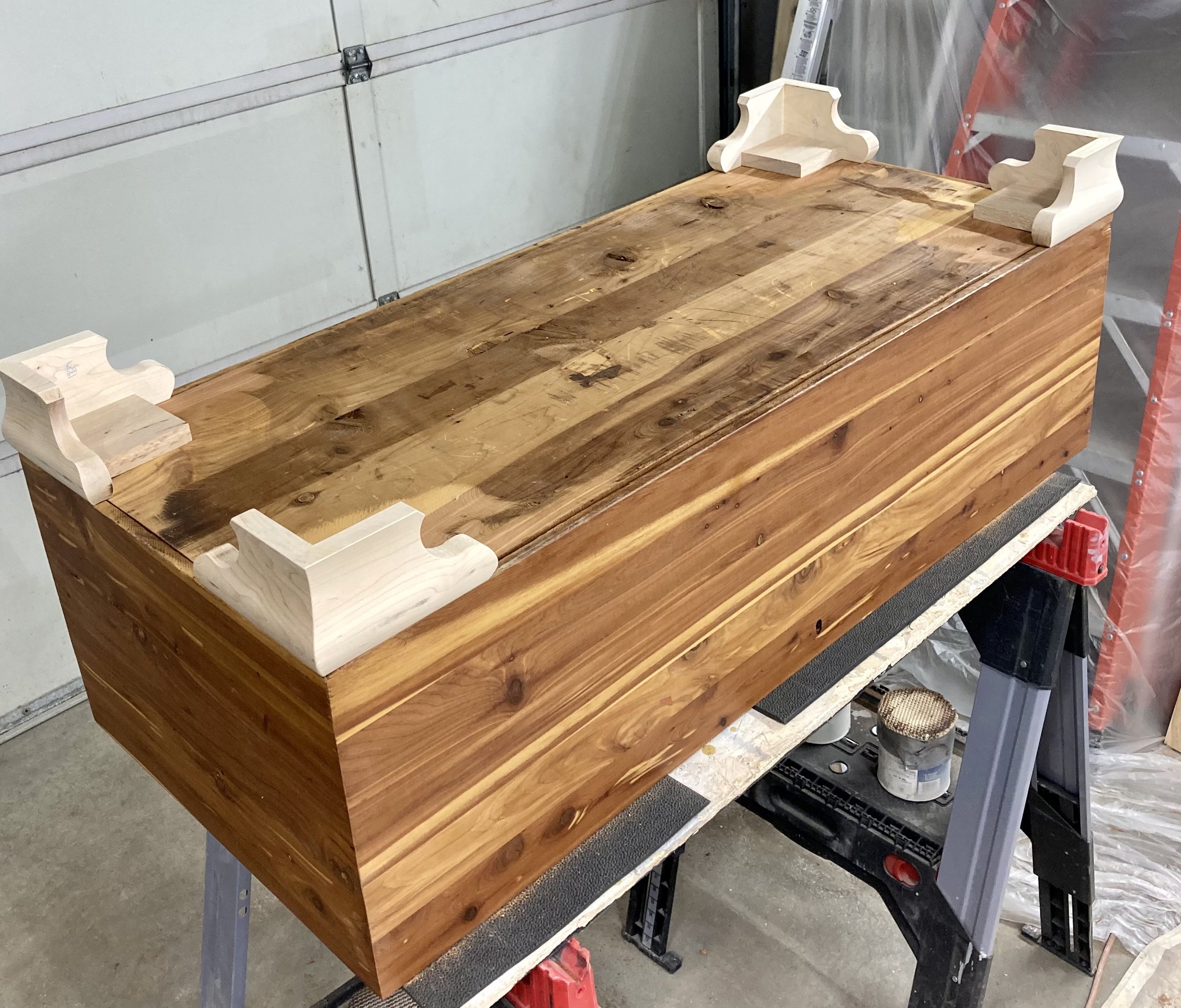 Cedar trunk restoration, furniture restoration by Custom Artisan Finishes in Omaha, Nebraska 