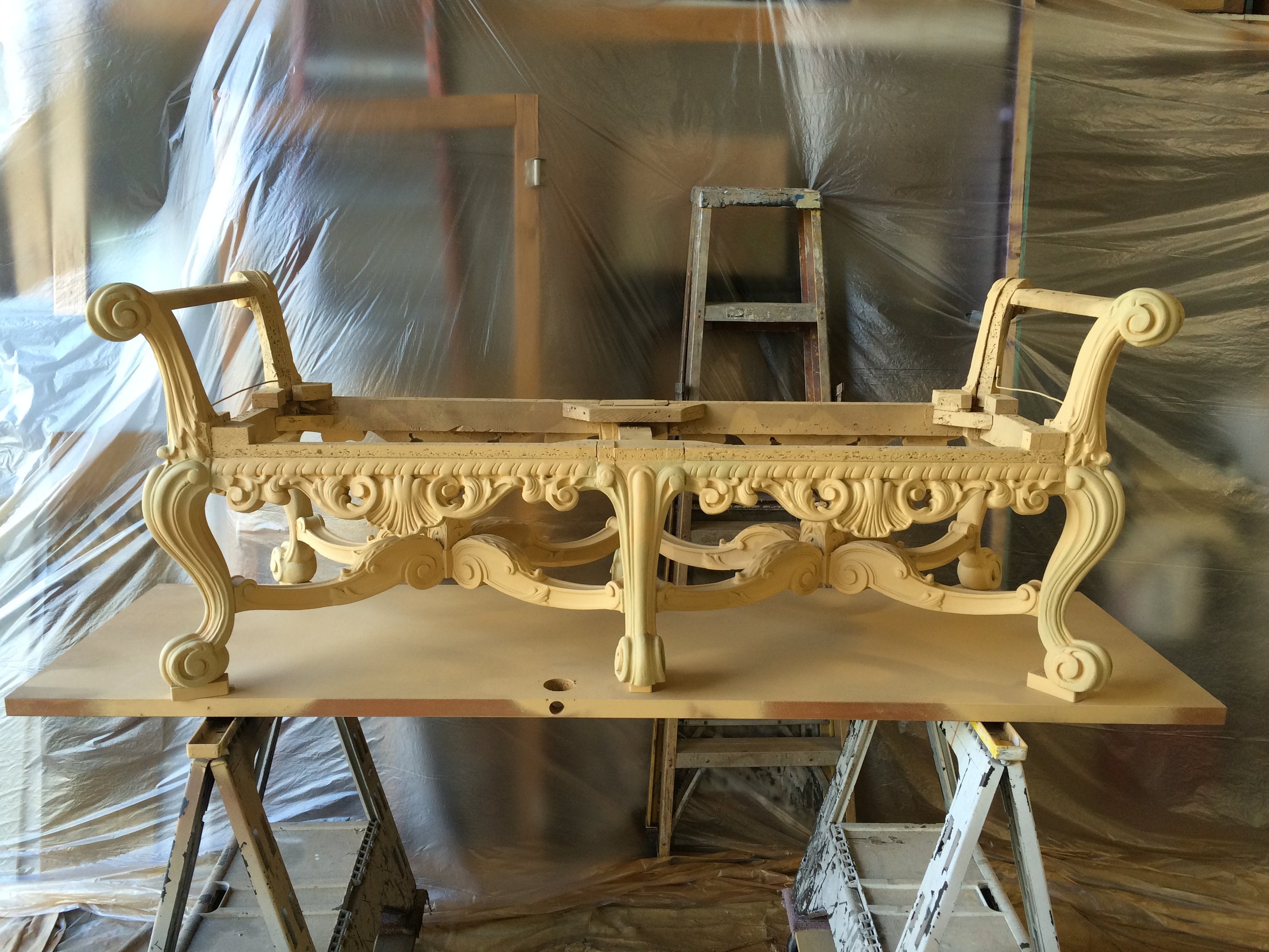 Orpheum Lounges Restoration, historical furniture restoration by Custom Artisan Finishes in Omaha, Nebraska