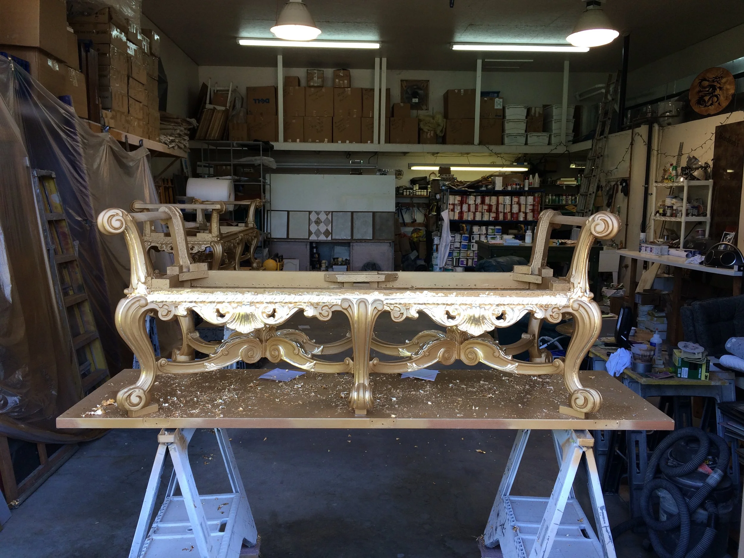 Orpheum Lounges Restoration, historical furniture restoration by Custom Artisan Finishes in Omaha, Nebraska