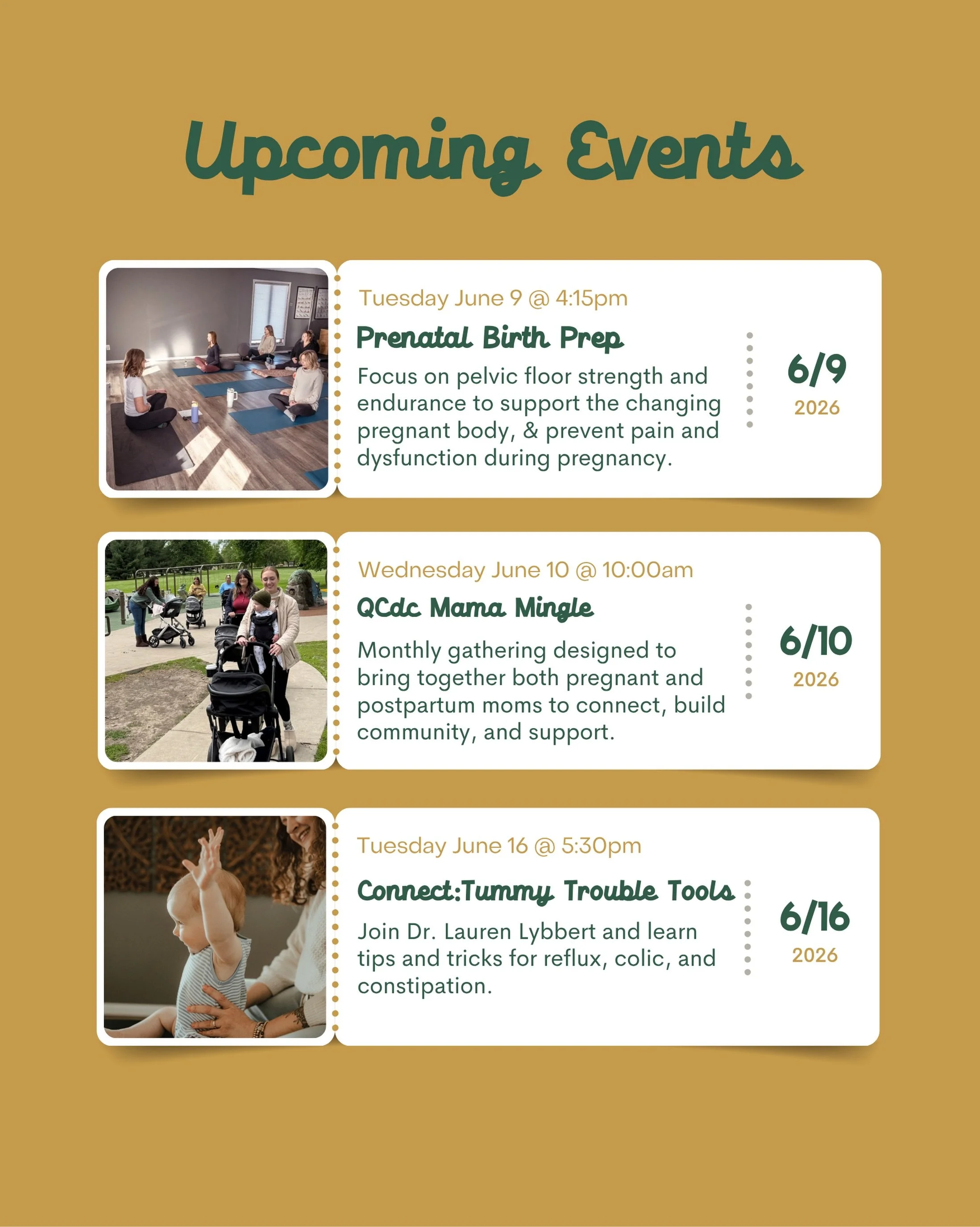Movement, community, and education opportunities for those in the Quad Cities area expecting, planning, postpartum! 

Join QC Doula Connect for&hellip;

PRENATAL BIRTH PREP
W/ @empowered.by.birth 
🗓️ Tuesday June 9 @ 4:15pm
📍 @motherhoodmattersqc D
