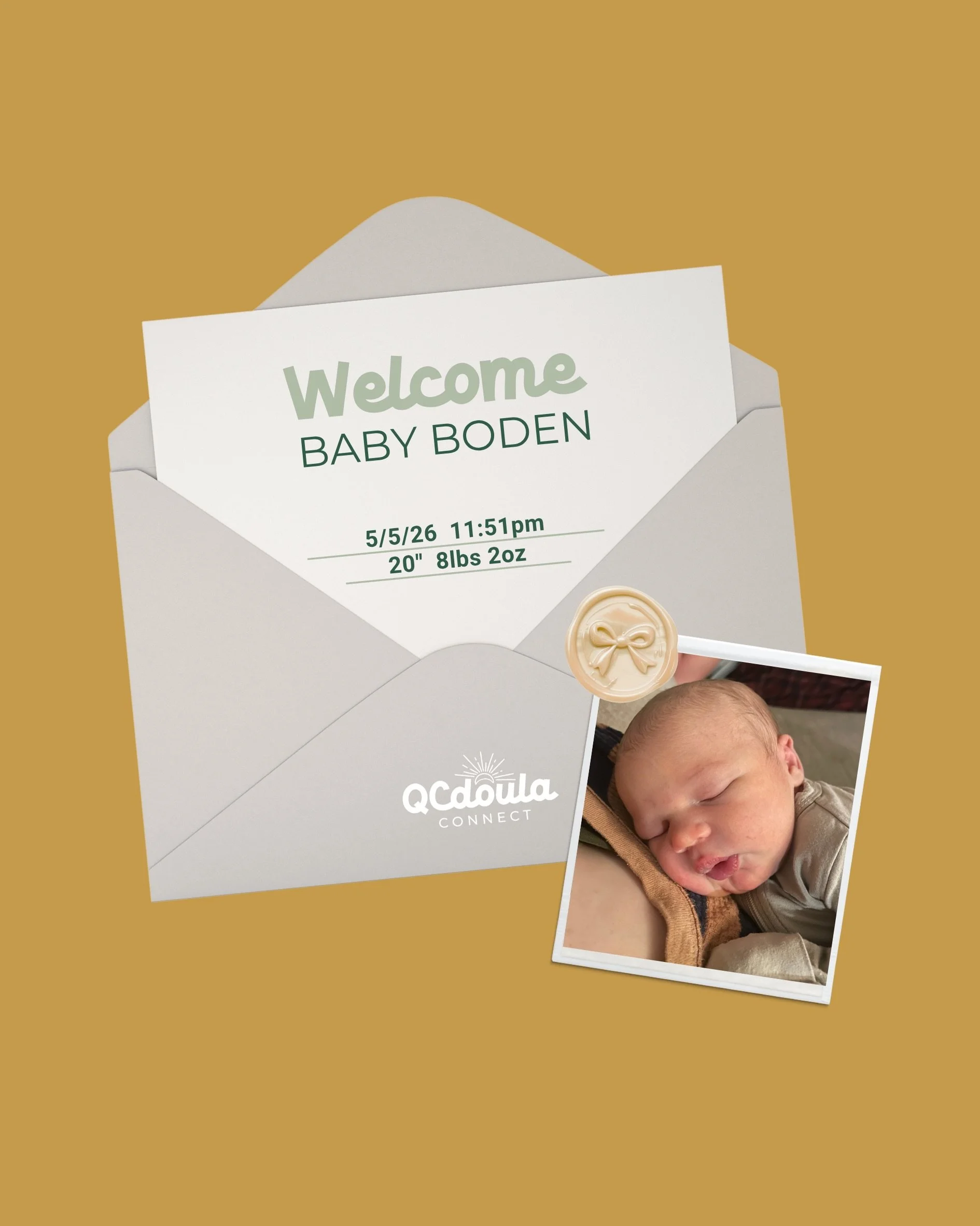 Welcoming another QCDC baby, Boden ☀️

&ldquo;Miranda is absolutely amazing. From the first conversation with her, I felt so at ease and so connected to her.  She was always a text away when I had a question, and she walked out in the middle of a mov