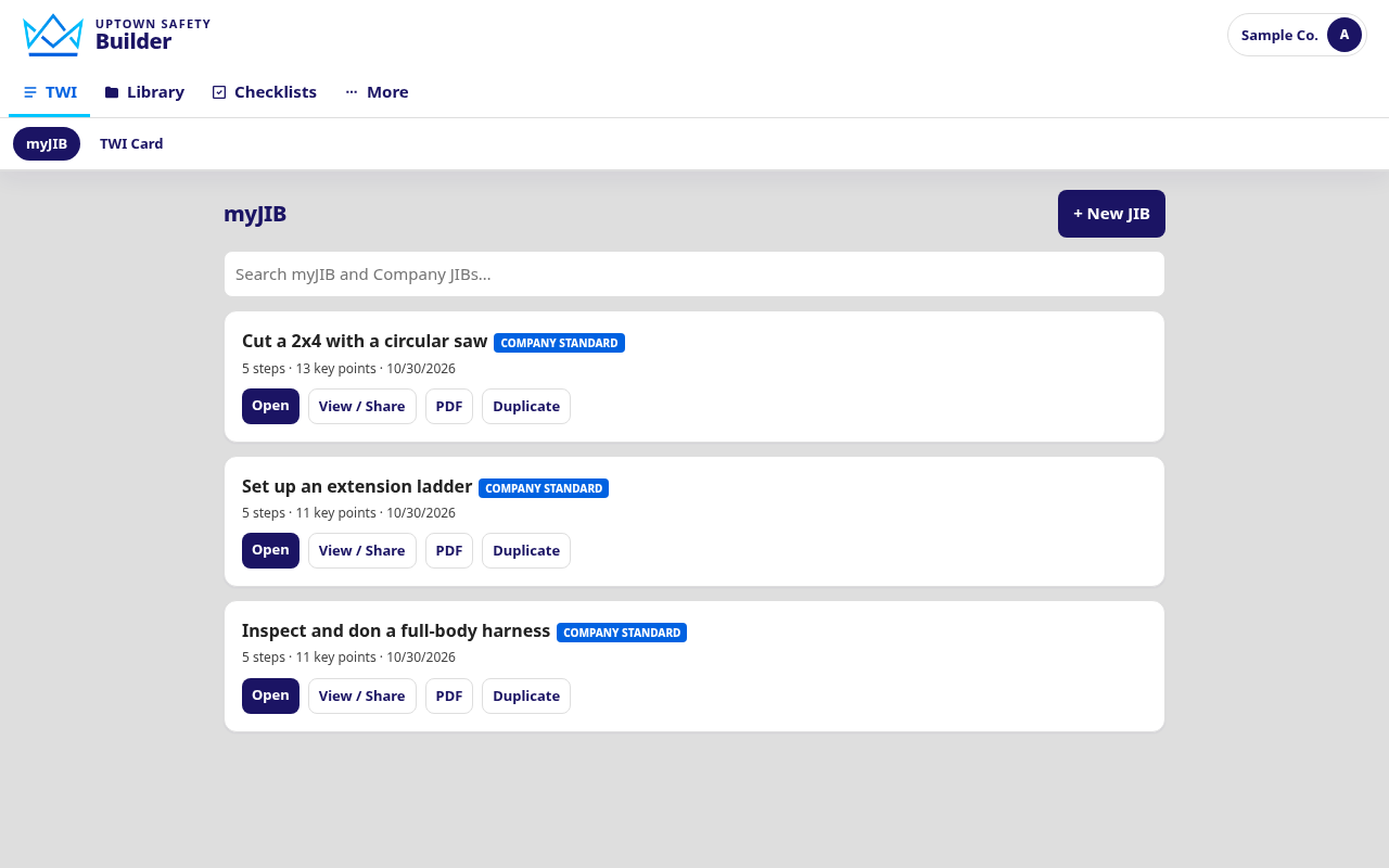 The Builder app on a computer, showing a supervisor's job breakdowns