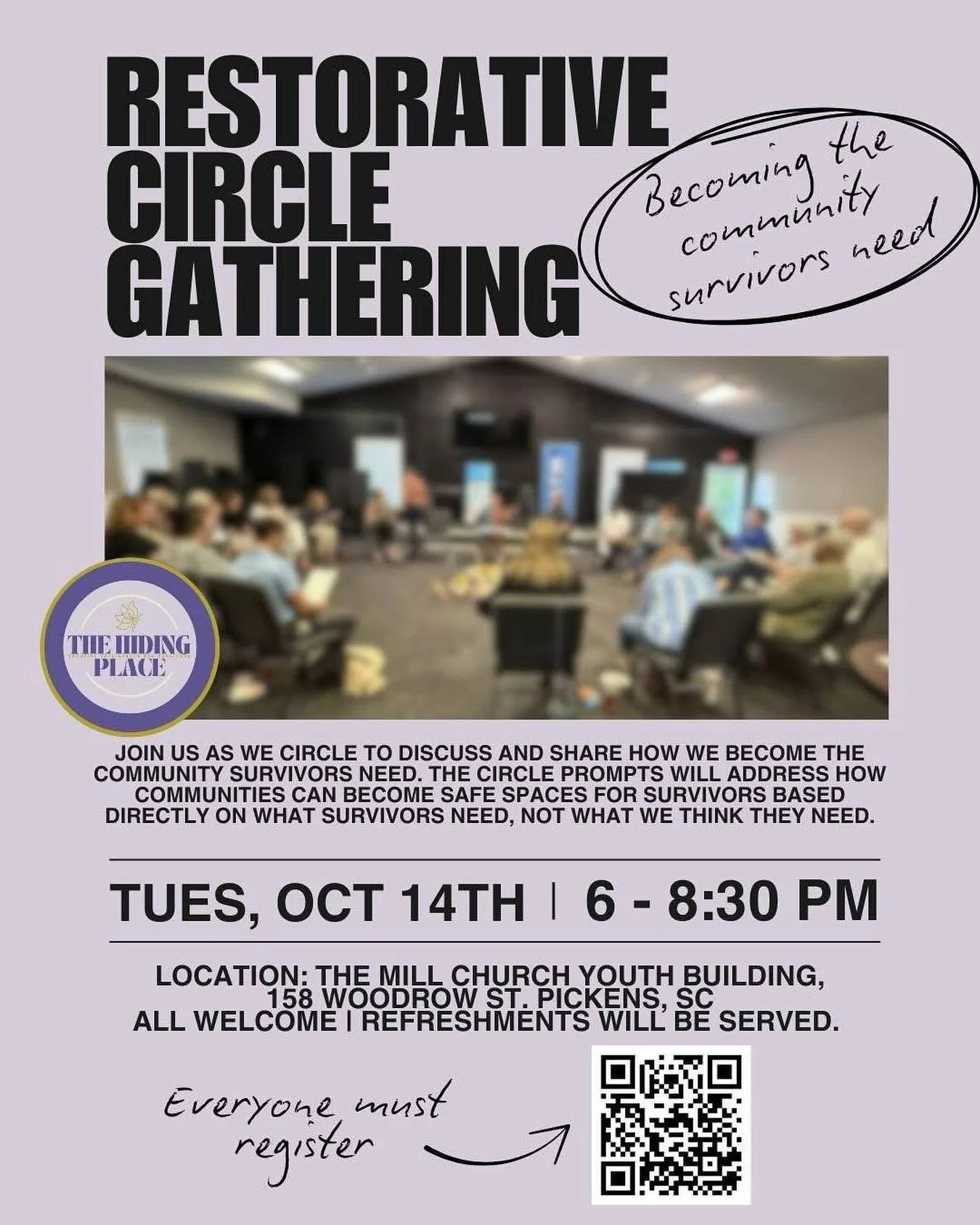 TONIGHT!!!!!!!! 
We are eager to host another restorative circle gathering for the community! We had an amazing time sharing and learning together at our last circle! You’re invited to join the conversation! 
Register for FREE here: https://f