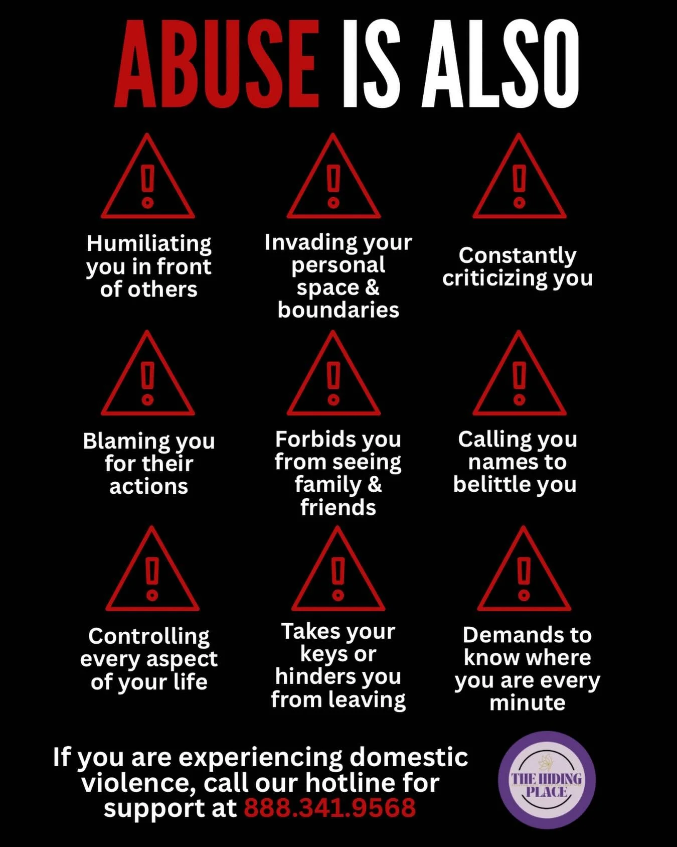 Speaking out truth ‼️📣

Domestic violence is not always PHYSICAL. ❌

If you&rsquo;re experiencing domestic violence, call our hotline for support @ 888.341.9568.