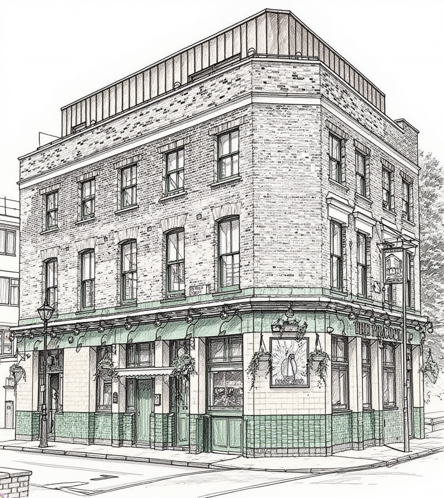 artists drawing of the peacock public house