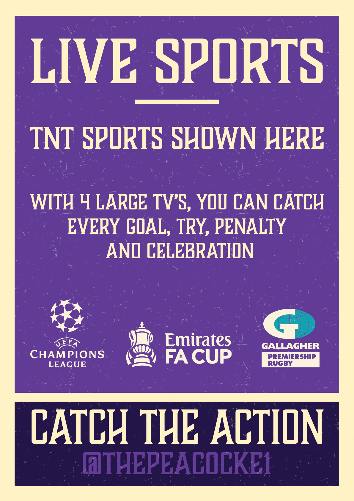 Poster advertising TNT Sports in The Peacock E1