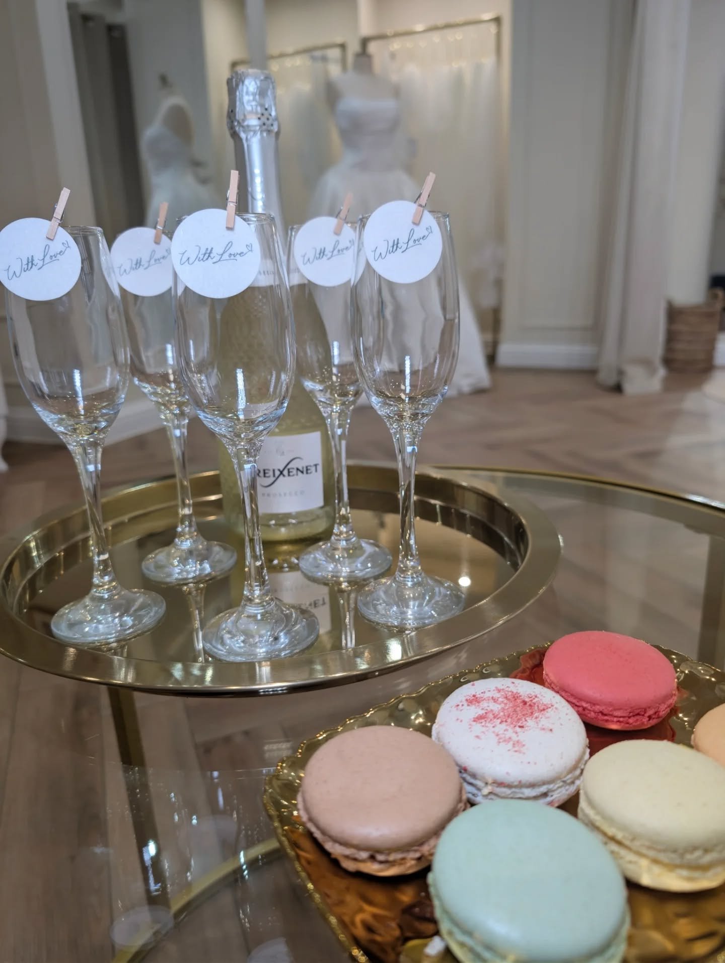 ✨ Welcome to With Love Bridal Cardiff, where your bridal journey begins in pure luxury. 🤍

From the moment you walk through our doors, you&rsquo;re welcomed with a chilled glass of bubbles 🥂 and the most delicious sweet treats from @letthemseecake 