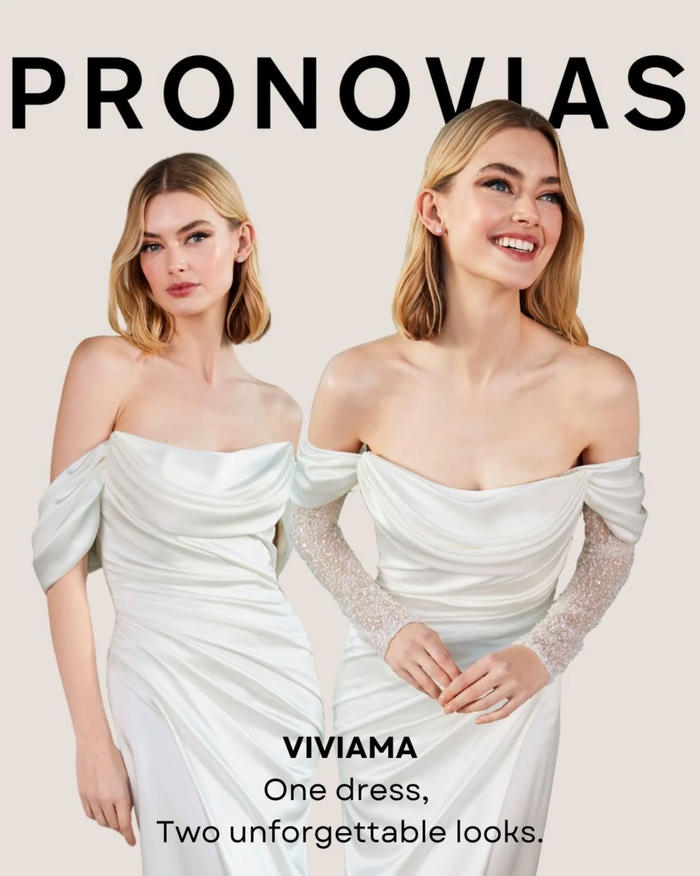 VIVIAMA by Pronovias 🤍

One dress, two unforgettable looks ✨
Effortlessly elegant with a modern twist,  from timeless off-the-shoulder draping to statement sparkle sleeves.

Cardiff brides, are you ready to find the one? 💍
Tap the link in our bio t