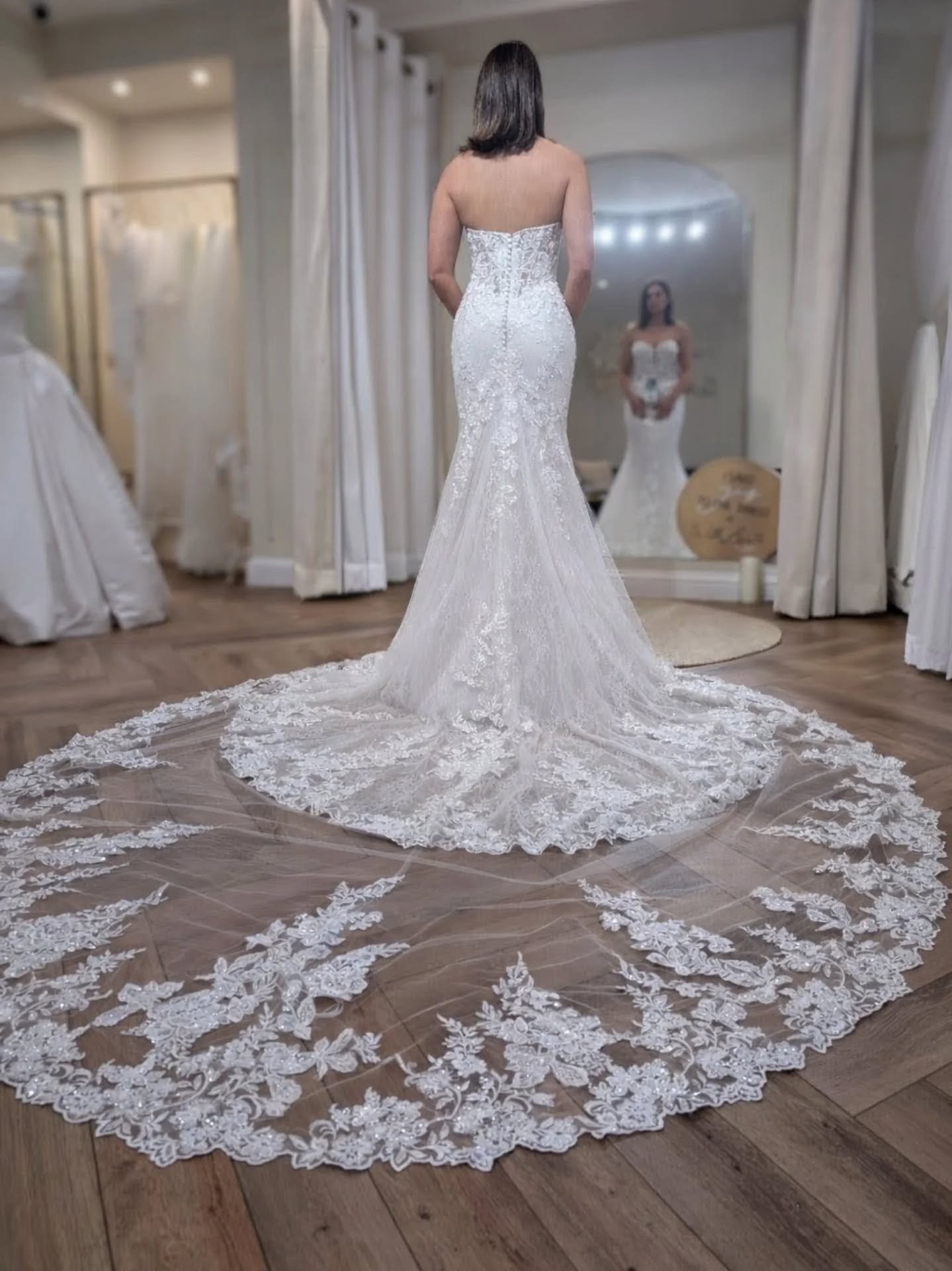 A train that makes an entrance&hellip; and a statement 🤍✨

This figure-hugging silhouette flows into the most breathtaking lace detail &mdash; because every step down the aisle should feel unforgettable.

Cardiff brides, ready to find the one? 💍
Ta