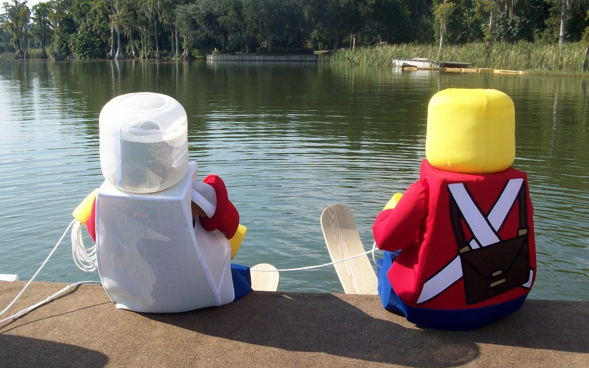 Performers learning how to take off from the dock on water skis in our costumes at Legoland Florida