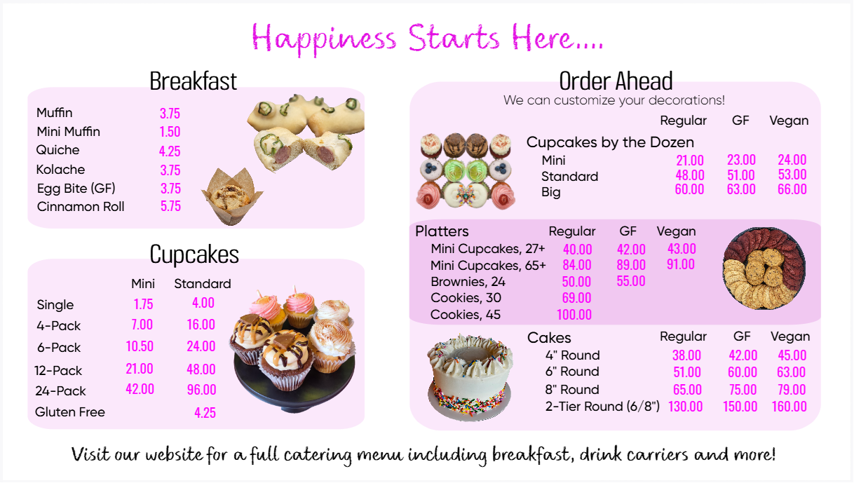 cinnamon roll, muffin, quiche, kolache, cupcake, brownie, cookie, cake
