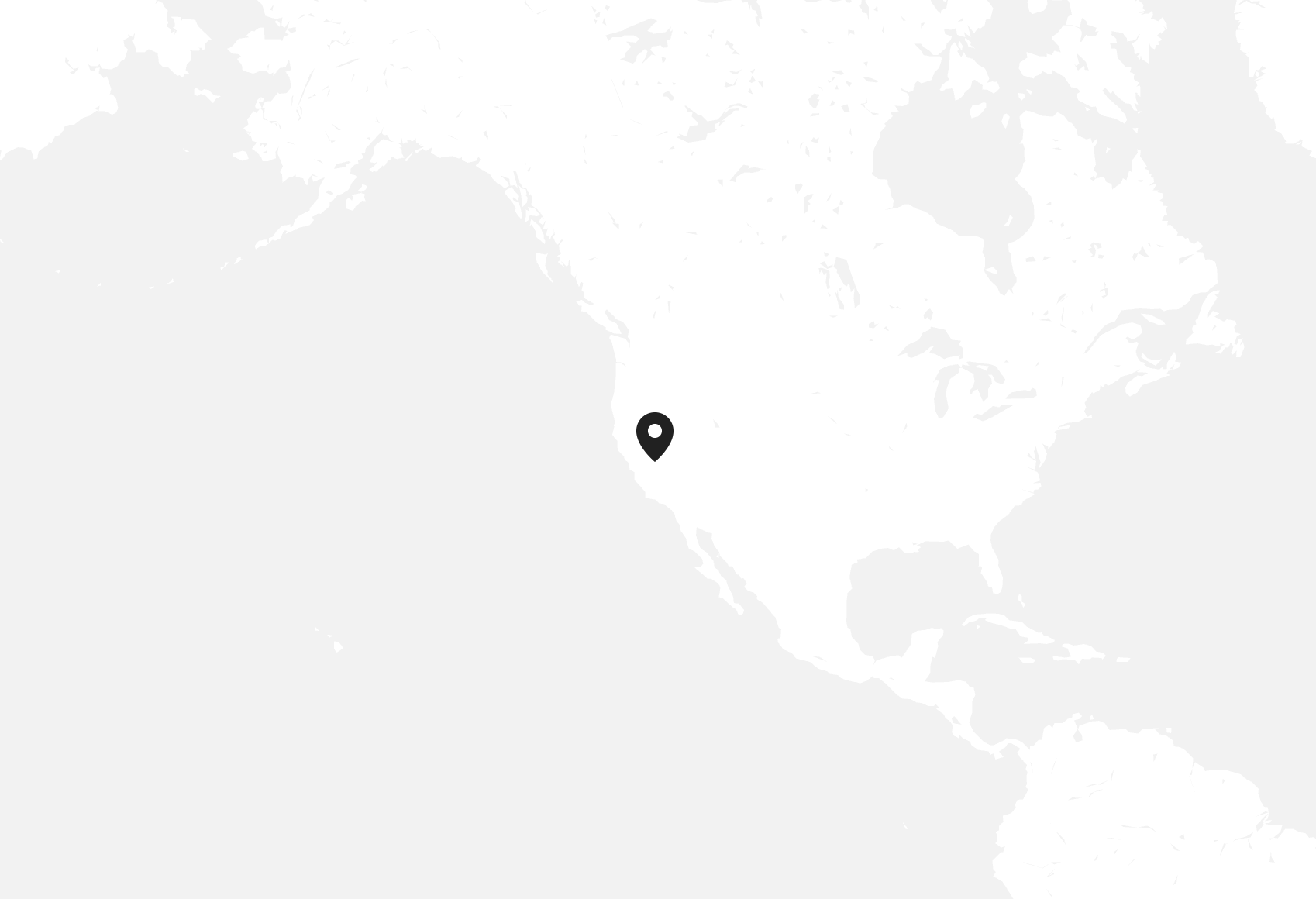 A map of the world with a marker positioned near the southwestern United States, representing a specific location in North America.