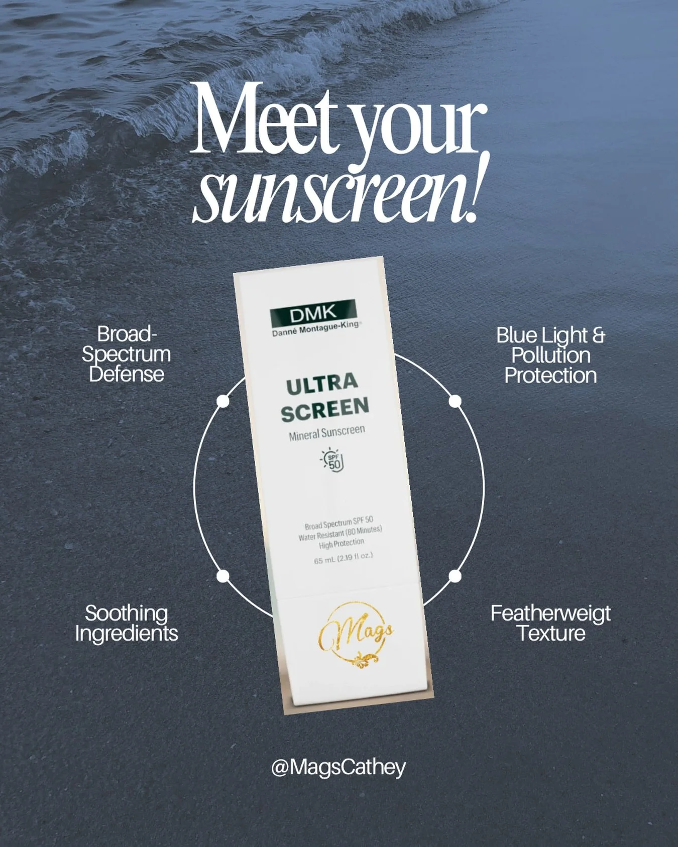 Our favorite Sunscreen here at Mags Cathey! 😎☀️
DMK - Ultra Screen, Mineral Sunscreen

&bull; Broad-Spectrum Defense: Shields delicate skin cells from 98% of UV radiation while defending against premature aging and pigmentation.

&bull; Blue Light &