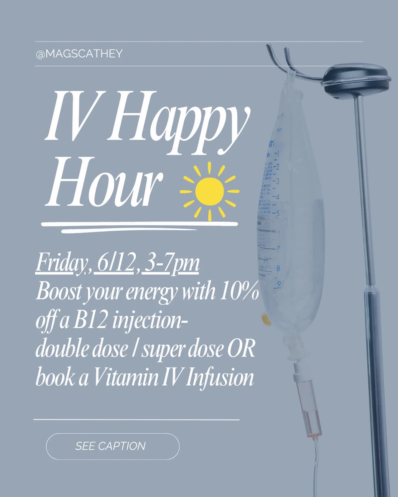 Join us tomorrow from 3:00&ndash;7:00PM and receive 10% off Vitamin B12 injections which are the perfect boost before the weekend to support energy, brain function, and overall wellness!

Our experienced RN will also be available for Vitamin IV Infus